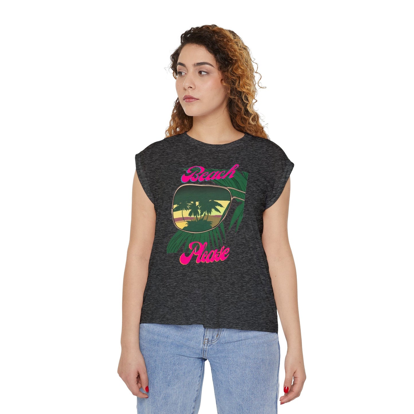 Womens Flowy Rolled Cuff Tee | Beach Please - House of VV
