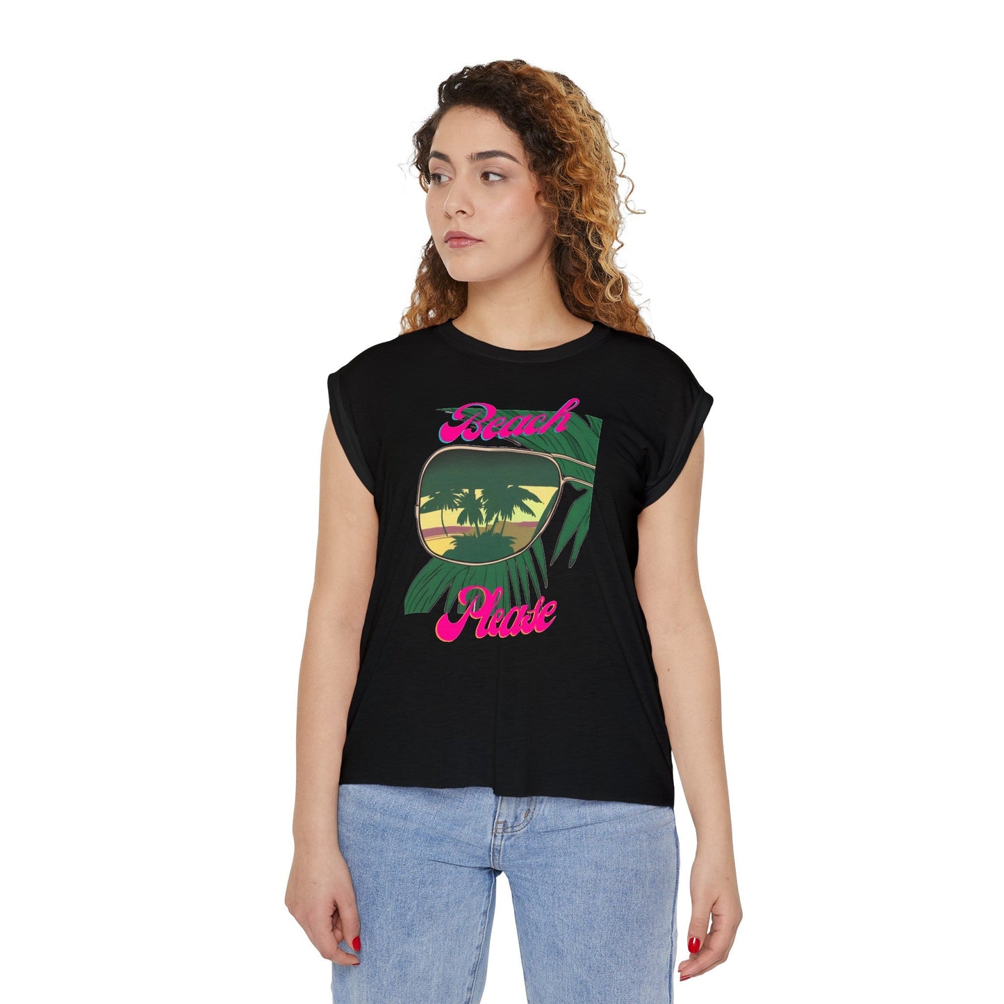 Womens Flowy Rolled Cuff Tee | Beach Please - House of VV