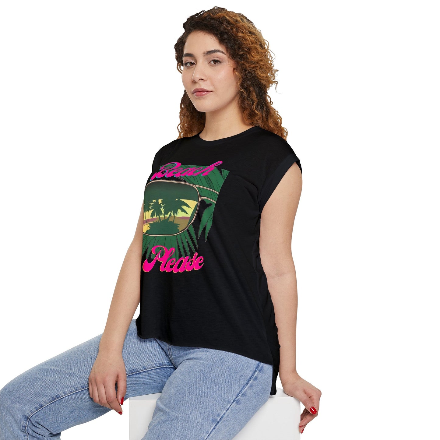 Womens Flowy Rolled Cuff Tee | Beach Please - House of VV