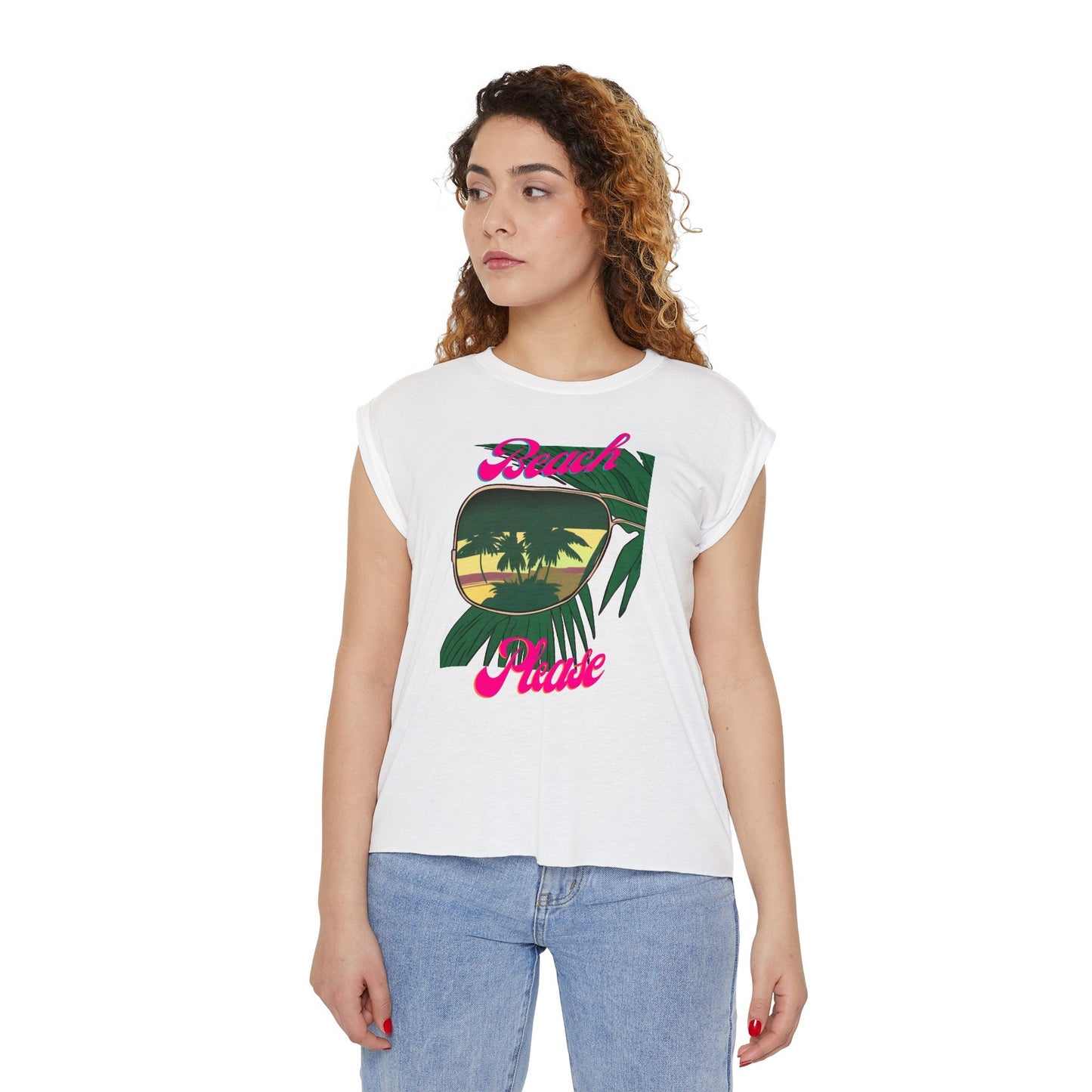 Womens Flowy Rolled Cuff Tee | Beach Please - House of VV