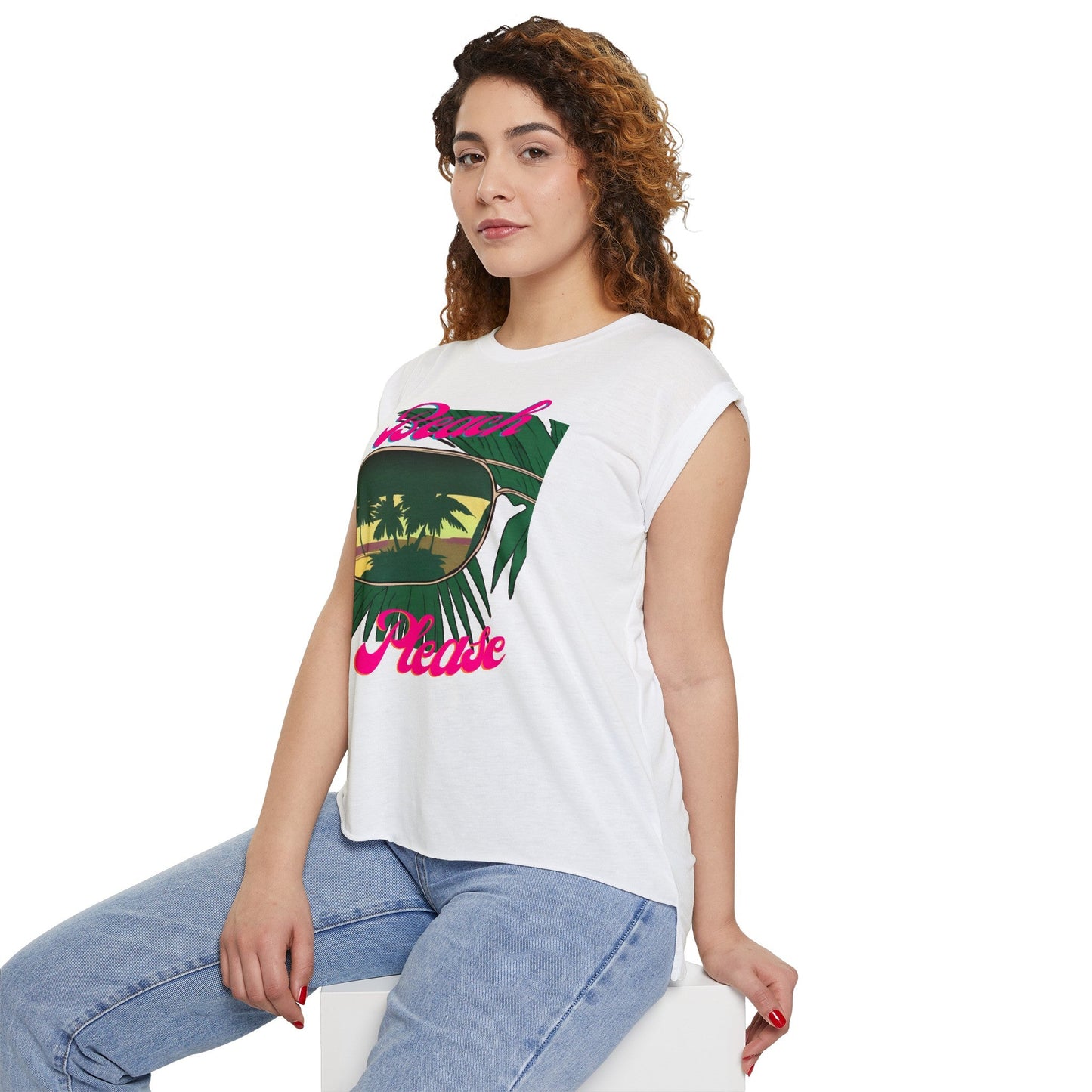 Womens Flowy Rolled Cuff Tee | Beach Please - House of VV