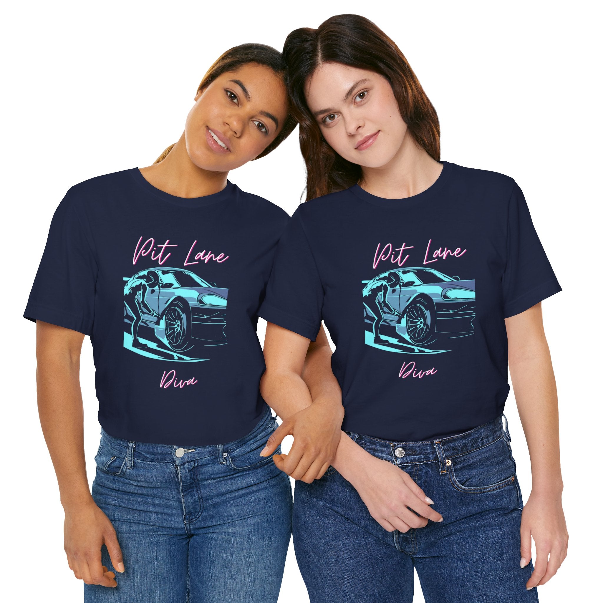 Blue Womens Racing Car T Shirt Revved Up Pit Lane Diva