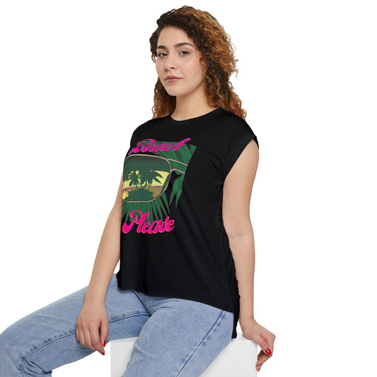 Womens Flowy Rolled Cuff Tee | Beach Please - House of VV